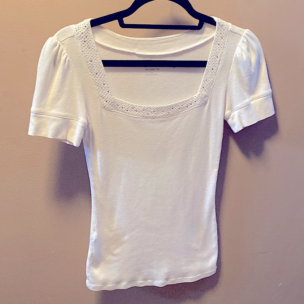 Express white basic tee with bling